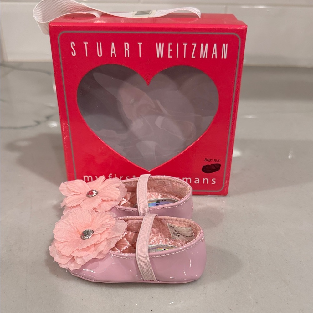 Stuart Weitzman Blush Baby Shoes with Floral Detail